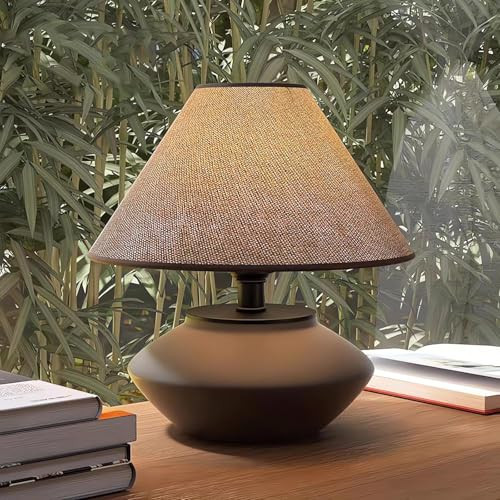 Radiya Farmhouse Ceramic Table Lamp for Living Room Bedroom, Wabi Sabi Pottery Lamp with Frosted ... | Amazon (US)