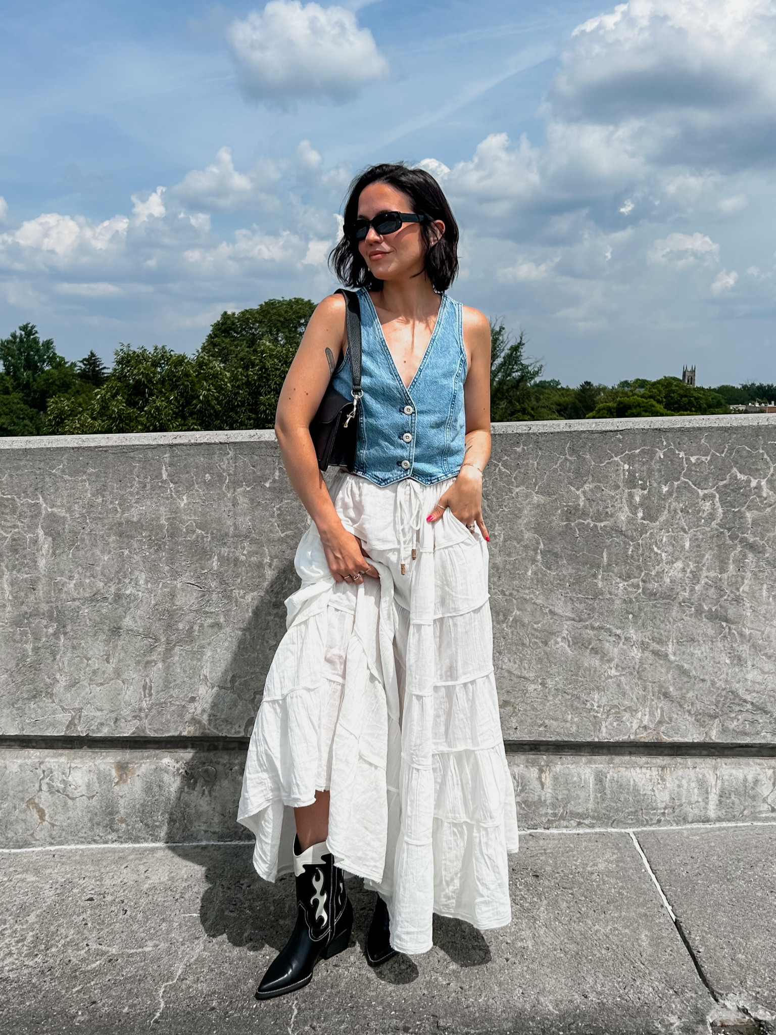 coastal cowgirl 🤠

madewell denim vest // TTS (2)
free people tiered white maxi skirt // runs large (sized down to XS)
target cowboy boots // TTS 

#LTKFind #LTKunder100 #LTKSeasonal