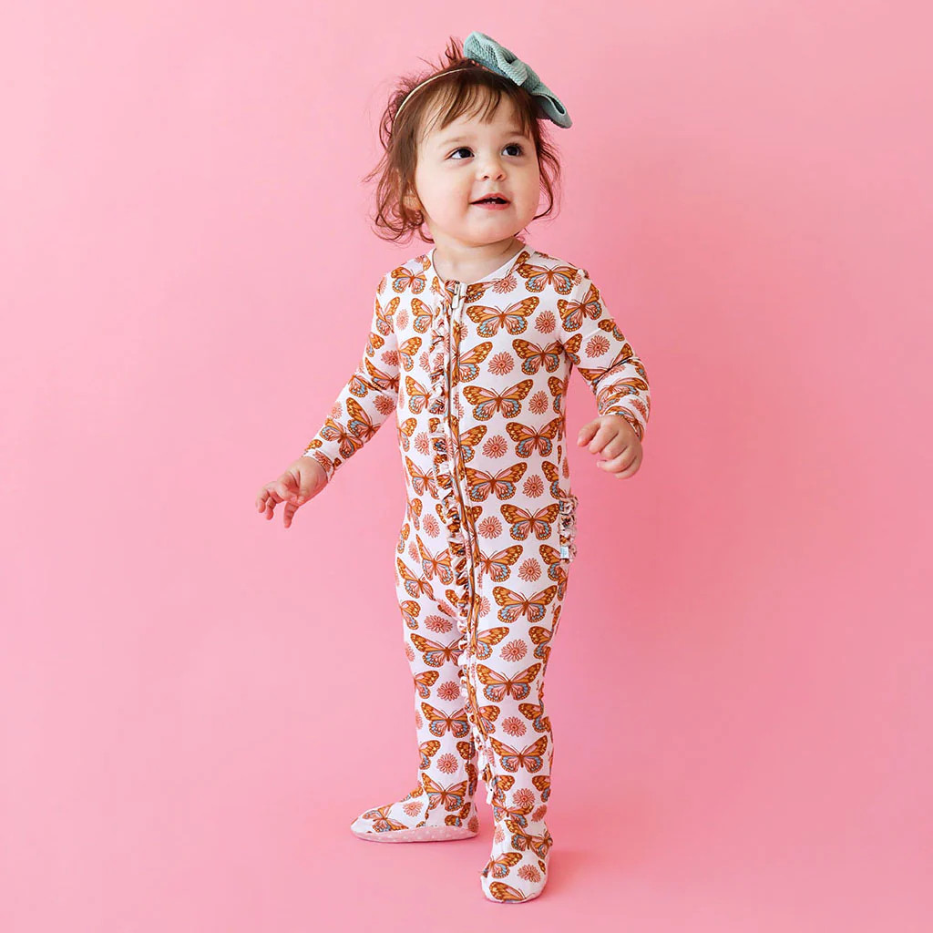 Butterfly Orange Baby Girl Sleeper | Jocelyn | Posh Peanut