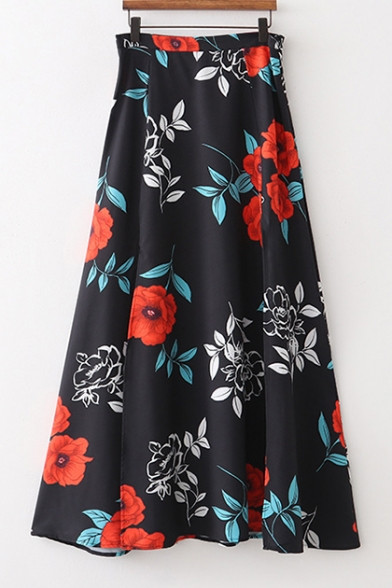 Floral Printed High Waist Split Skirt | Beautifulhalo.com