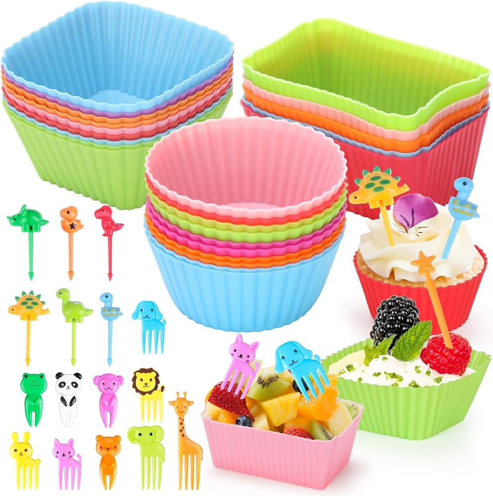 70 Pcs Silicone Lunch Box Dividers Set, Thicked Silicone Cupcake Liners for Baking, Reusable Lunc... | Amazon (US)