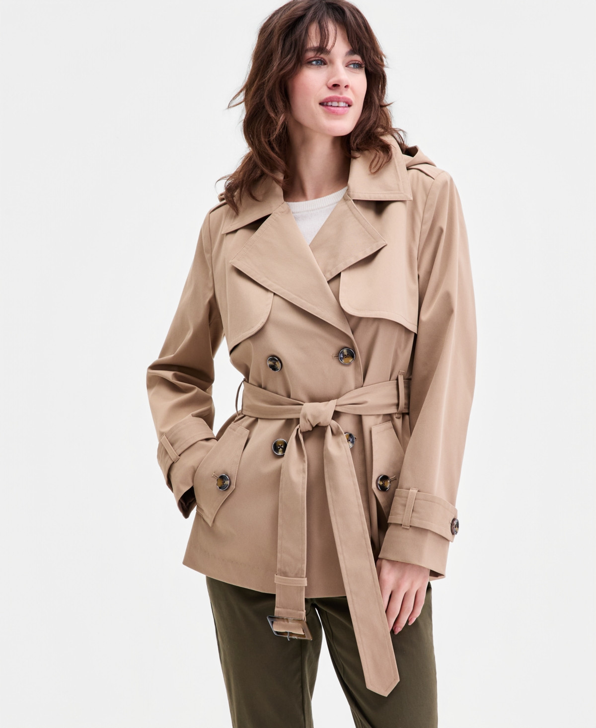 London Fog Women's Short Double-Breasted Belted Trench Coat - BRITISH KHAKI | Macy's