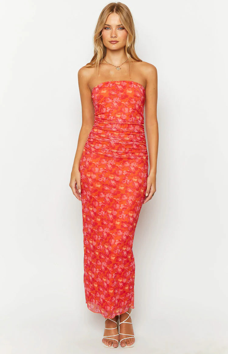 Imogen Orange Floral Print Maxi Dress | Beginning Boutique (US)