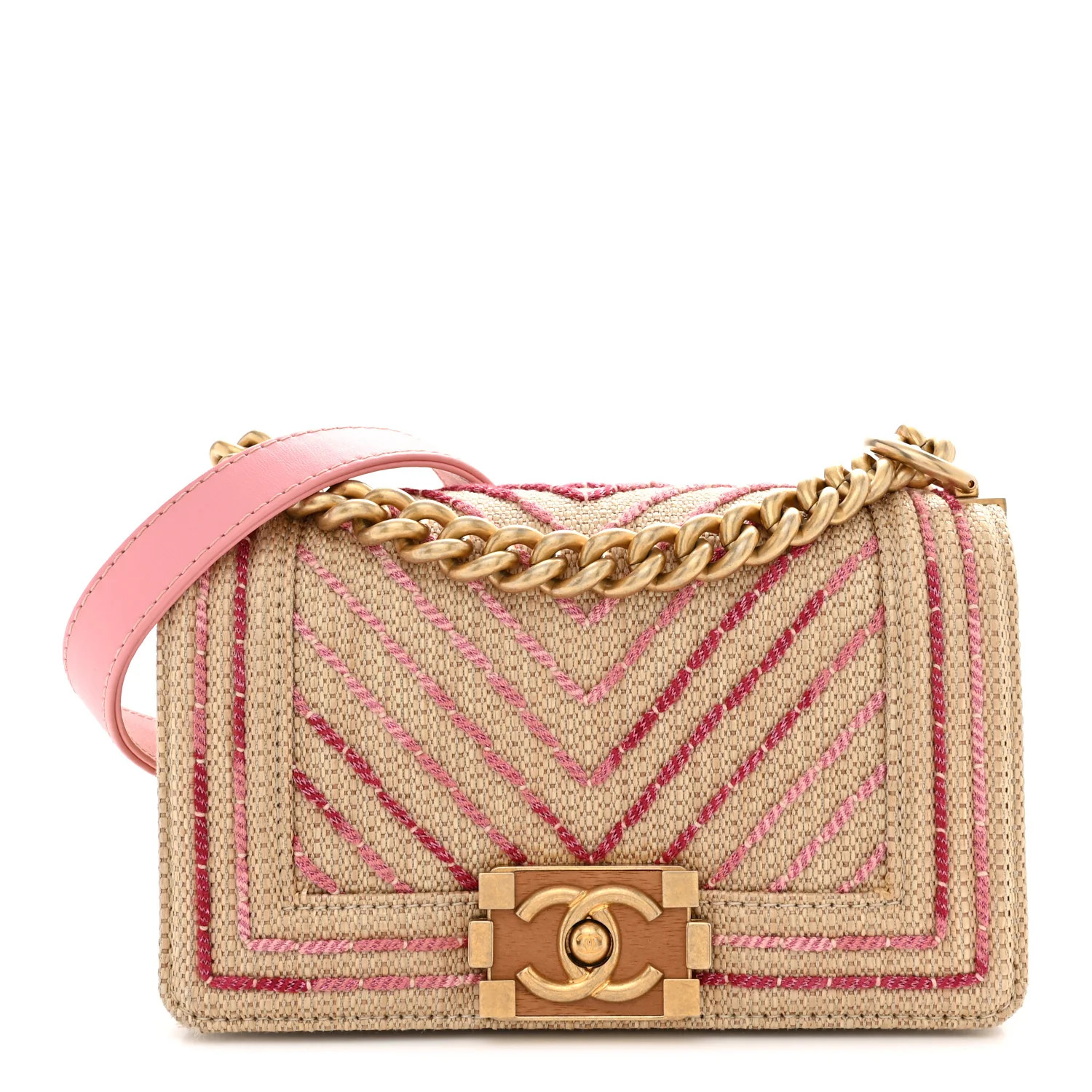 Chanel Raffia Chevron Quilted Small Boy Flap Beige Pink 1909767 | FASHIONPHILE (US)