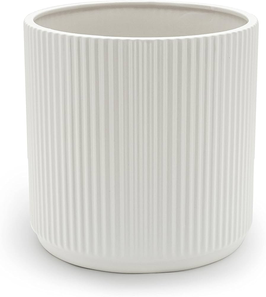 Amazon Basics Fluted Ceramic Round Planter, 10-Inch, White | Amazon (US)