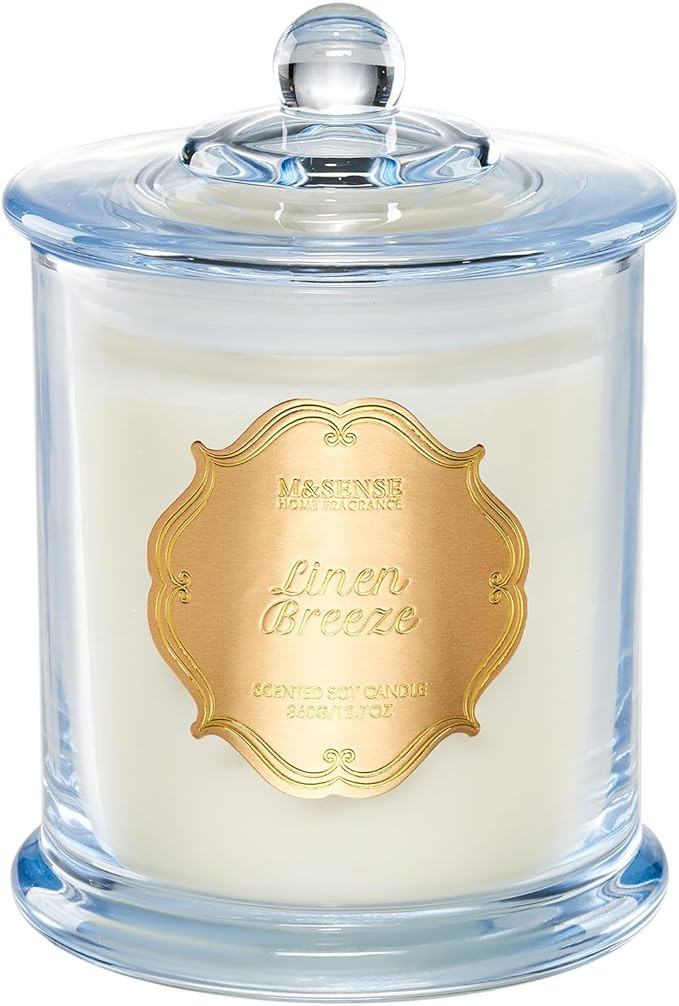 M&SENSE Linen Candles for Home Scented, Organic Soy Candles Non Toxic, 12.7oz Large Jar Candle 75... | Amazon (US)