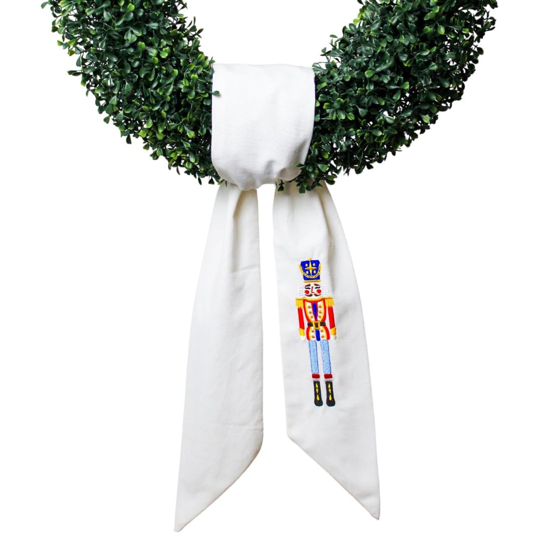 Wreath Sash for Front Door Decoration, Blank Embroidered Christmas Nutcracker Linen - 56" L x 4.5... | Amazon (US)