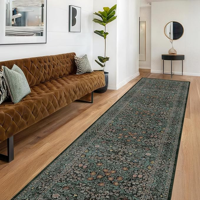 Dark Green 3x10 ft Extra Long Wide Runner Rug for Hallway Non Slip Washable, Large Kitchen Indoor... | Amazon (US)