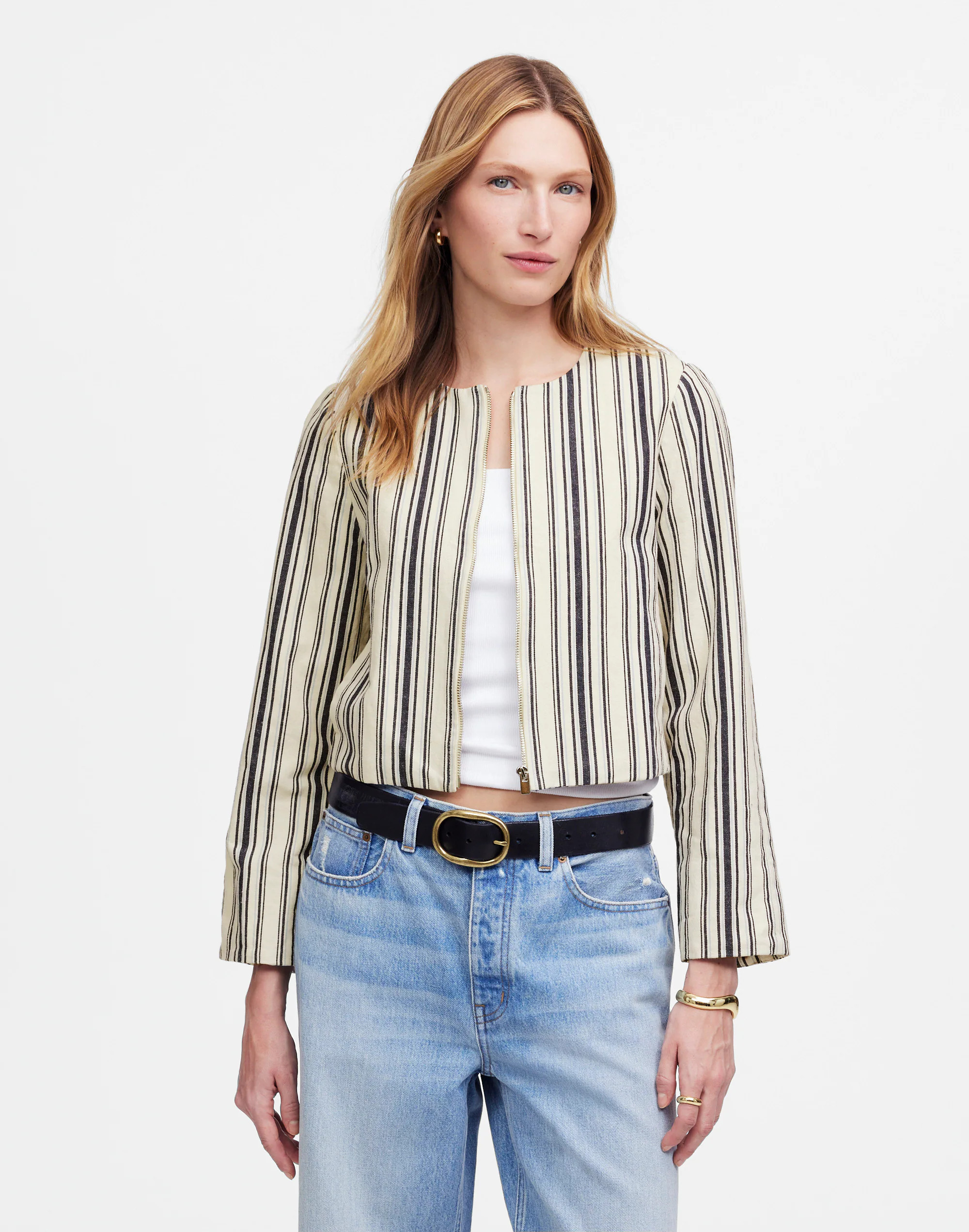 Striped Crop Cardigan Jacket in Cotton-Linen | Madewell