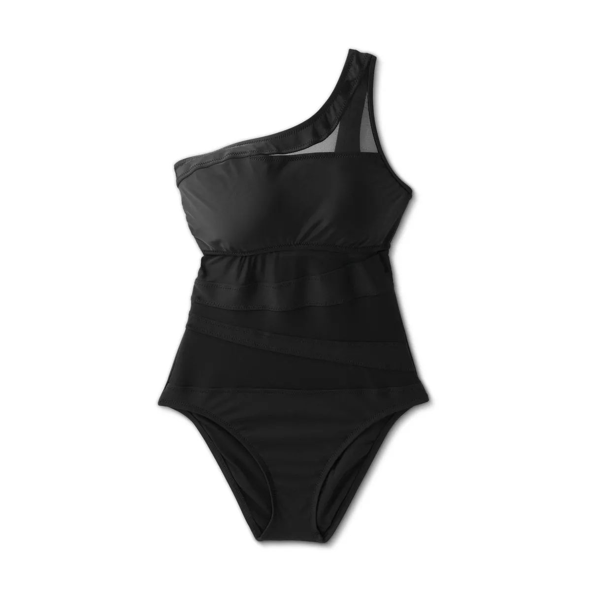 Women's Mesh Front Asymmetrical One Shoulder One Piece Swimsuit - Shade & Shore™ Black | Target