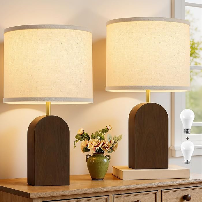 Table Lamp for Bedroom Set of 2-19" Wood Rustic Modern Simple Bedside Nightstand Farmhouse Lamp H... | Amazon (CA)