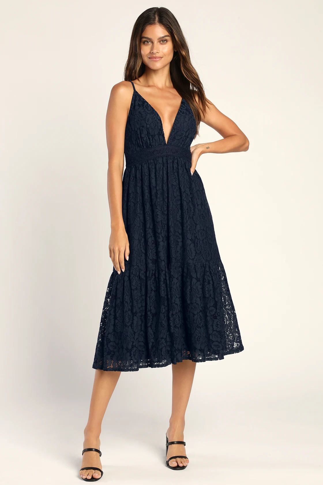 Expressions of Style Midnight Blue Lace Sleeveless Midi Dress | Lulus (US)