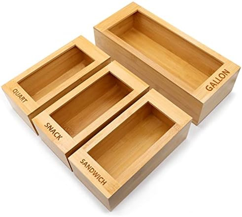 Ziplock Bag Storage Organizer, 4 Pcs Bamboo Kitchen Drawer Food Storage Bag Organizer Compatible wit | Amazon (US)