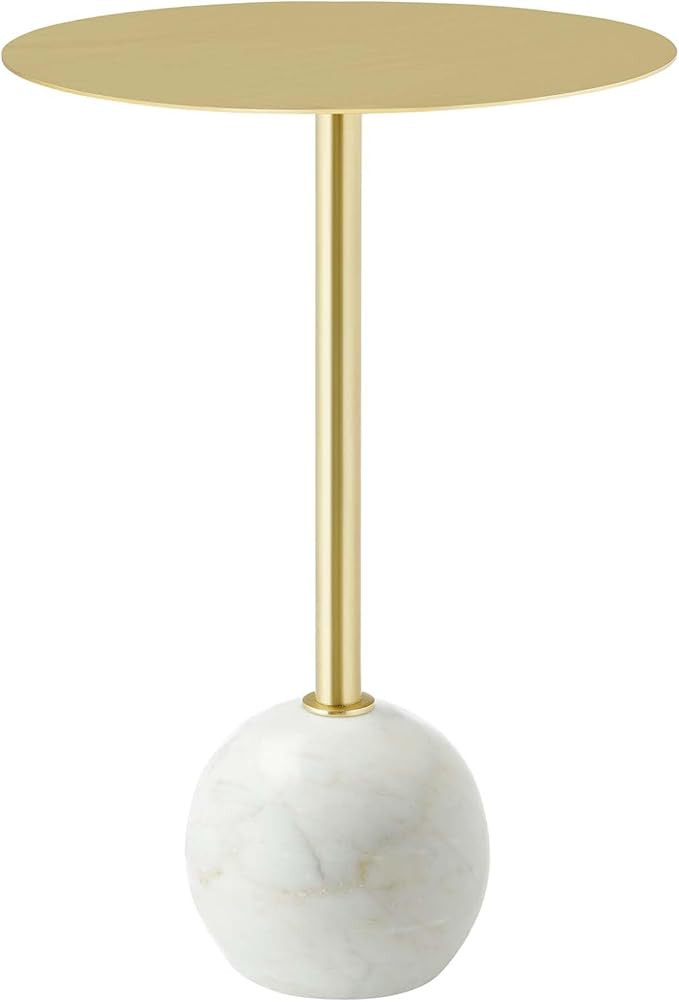 Modway EEI-6606-WHI-BRA Aliza White Marble Round Side Living Room End Table in Brass with White M... | Amazon (US)