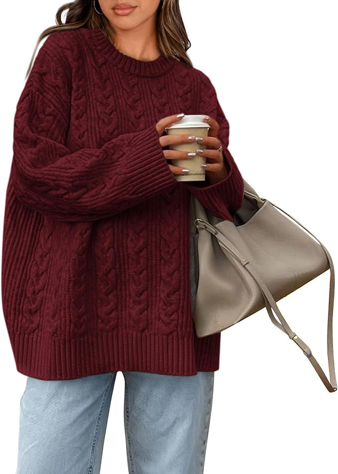 Okiwam Women's Oversized Sweaters Long Sleeve Crewneck Chunky Knitted Pullover 2024 Fall Fashion ... | Amazon (US)