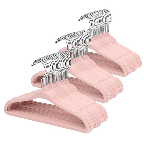 ManGotree 11" Baby Velvet Hangers, Non-Slip Kids Coat Hangers with 360° Swivel Hook, Ultra-Thin Felt Children's Hanger for Infant & Toddler Clothes, 66 Pack (Light Pink) | Amazon (US)