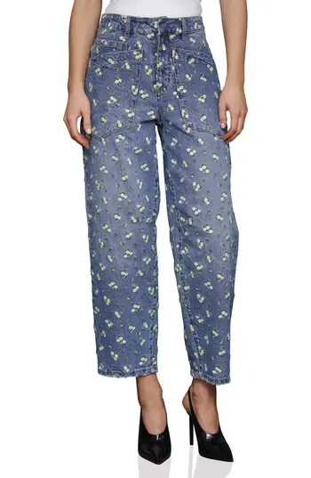 Avec Les Filles Embroidered Barrel Leg Jeans in Cafe Wash at Nordstrom Rack, Size 24 | Nordstrom Rack