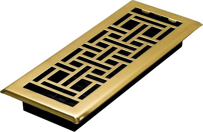 Decor Grates AJH412 Oriental Steel Plated Floor Register, 4x12 Inches, Bright Brass Finish | Amazon (US)