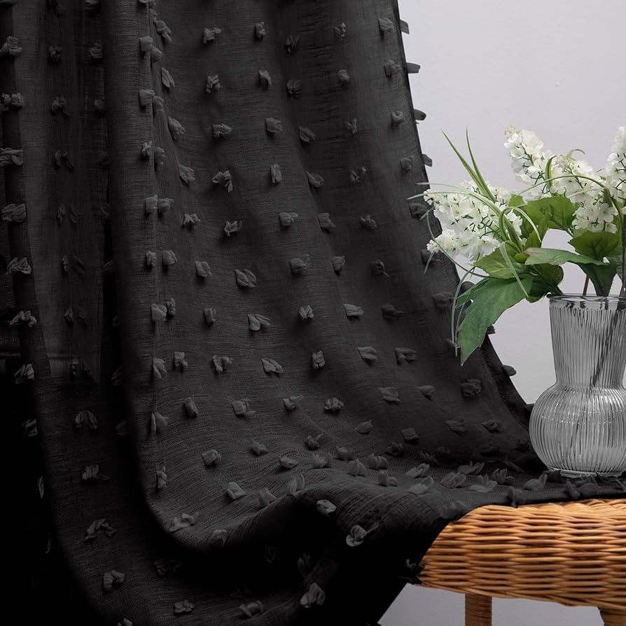 KOUFALL Black Sheer Curtains 90 Inches Long for Bedroom Boho Decor Set 2 Panels Rod Pocket Back T... | Amazon (US)