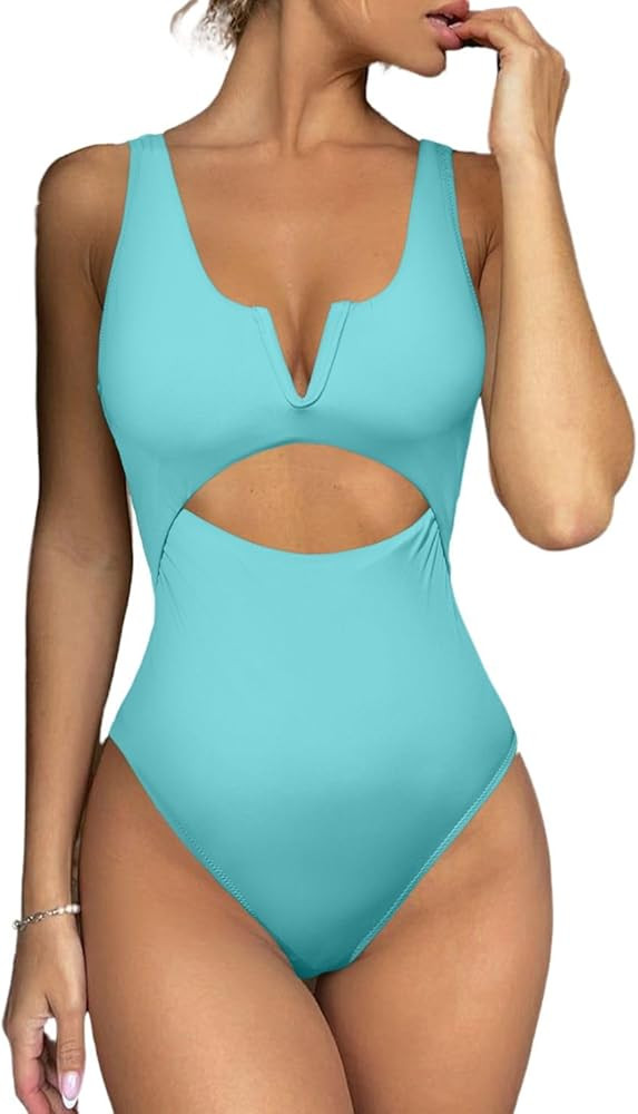 Meyeeka Womens One Piece Swimsuits Tummy Control Bathing Suit for Women Push Up Swimwear V Neck H... | Amazon (US)
