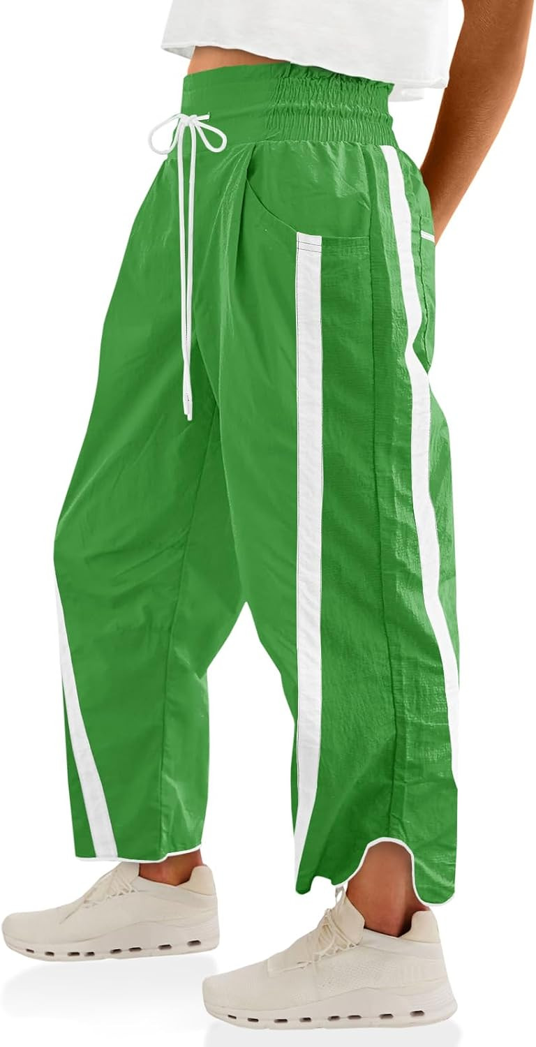 Fisoew Women's Baggy Wide Leg Pants Casual Drawstring Elastic Waisted Contrast Color Workout Y2K Track Pants | Amazon (US)