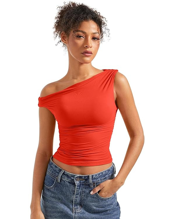 SUUKSESS Women Off Shoulder Tops Sleeveless Shirts Y2K Going Out Crop Tank Top | Amazon (US)