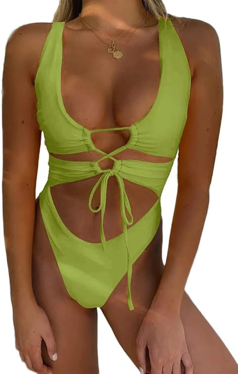 CHYRII Women's Sexy Cutout Lace Up Backless High Cut One Piece Swimsuit Monokini | Amazon (US)