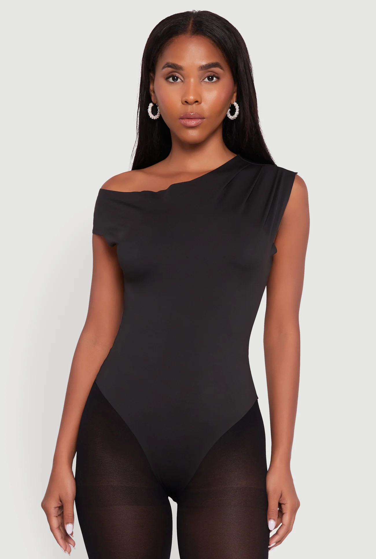 Trendy Asymmetrical Shoulder Ruched Bodysuit | Rainbow Shops