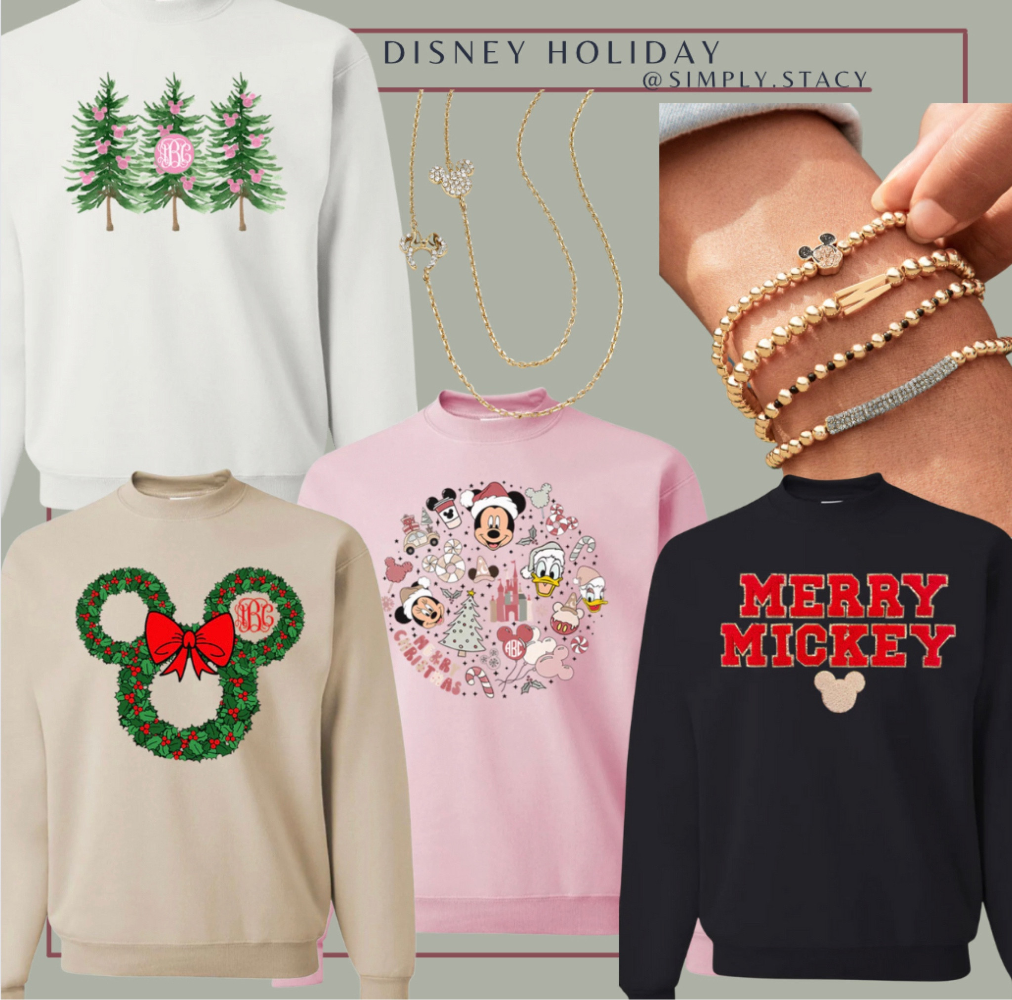 Disney Holiday Sweatshirts 
‼️Black Friday deals‼️
bracelets $10 each
Mickey/Minnie necklace $15 each

#LTKGiftGuide #LTKHoliday #LTKCyberweek