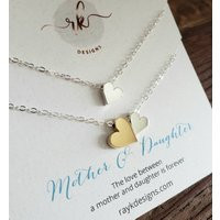 Mother Daughter Gift Set Mixed Color Side By Double Heart Necklace Mother Jewelry Of 2 Shareable & Child | Etsy (US)