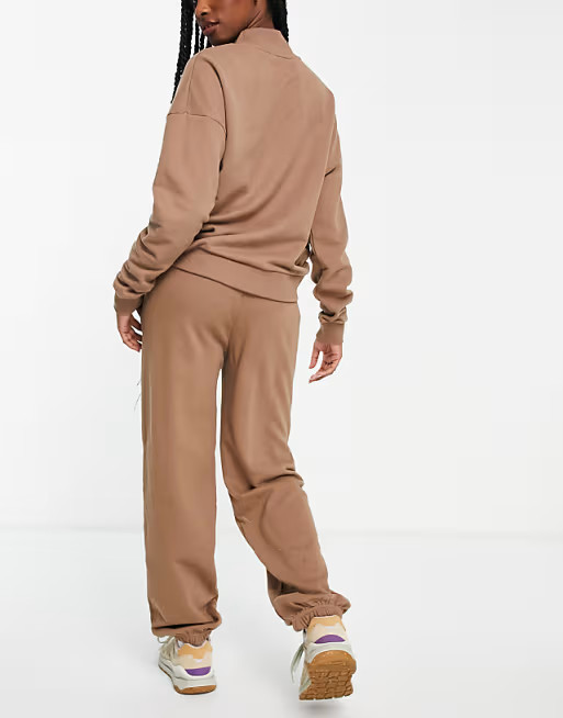 Chelsea Peers oversized high neck sweat and jogger set with woven logo tab in taupe | ASOS (Global)