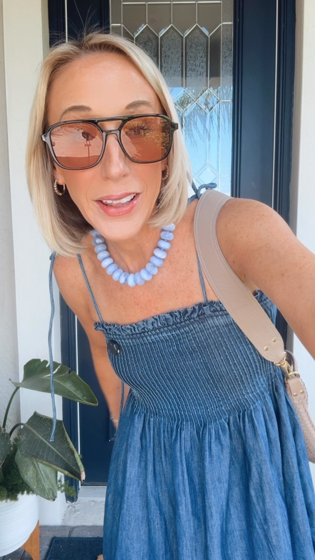 My ootd:
• denim pleated dress - size XS. 
• sunglasses are on deal!
• necklace, sandals, purse, & bracelets all lined too

#LTKSeasonal #LTKSaleAlert