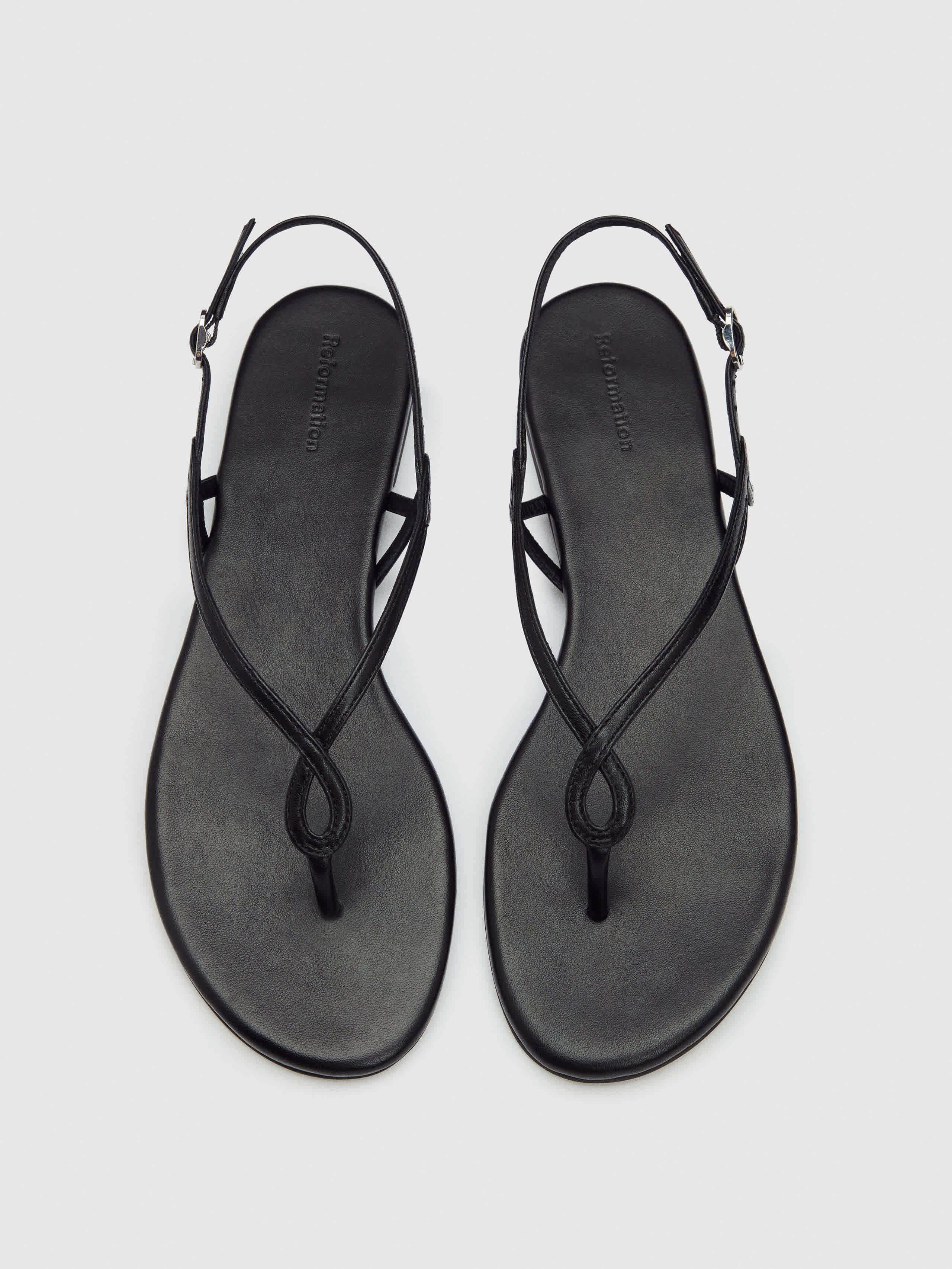Reformation Luna Flat Sandal Black Leather 7.5 | Reformation (Global)