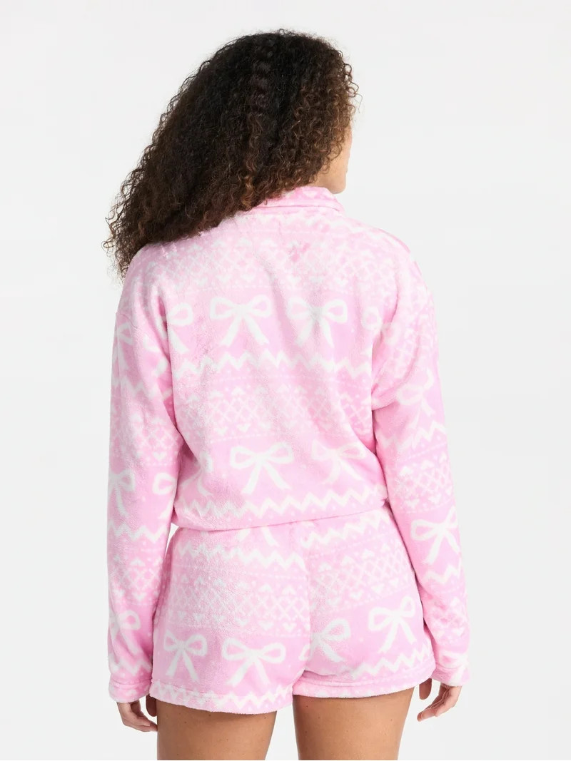 No Boundaries 1/4 Zip Mock Neck Plush Top with Long Sleeves, Women's | Walmart (US)