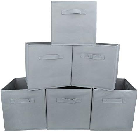 Set of 6 Basket Bins- EZOWare Collapsible Storage Organizer Boxes Cube For Nursery Home - (Gray) | Amazon (US)