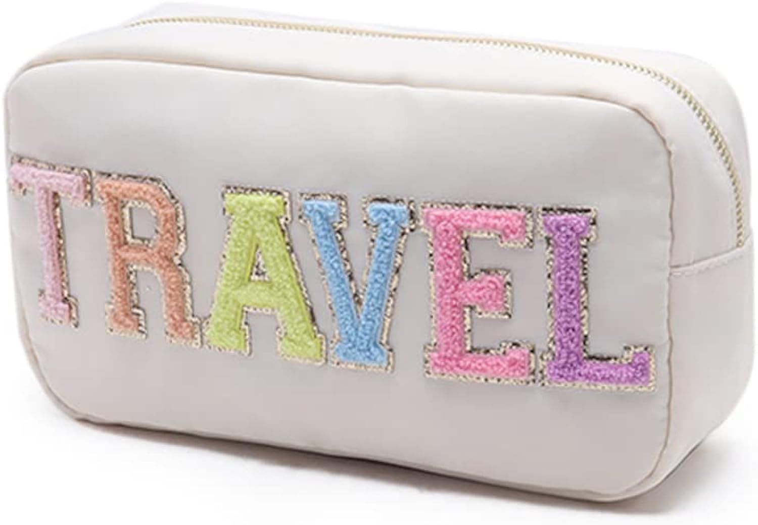 YogoRun Large Glitter Letters Patches Makeup Pouch Travel Cosmetic Pouch Makeup Bag Cosmetic Bag for | Amazon (US)