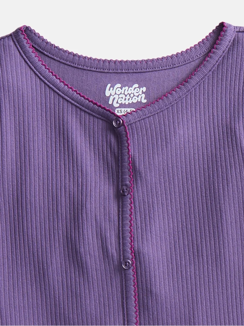 Wonder Nation Girls Ribbed Top and Pants Pajama Set with Scrunchie, 2 Piece, Sizes 4-18 | Walmart (US)