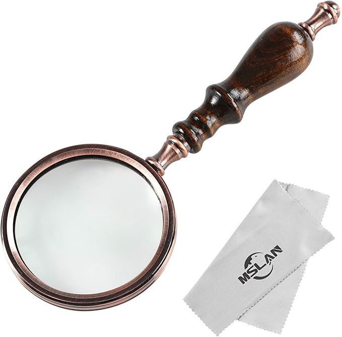 MSLAN Magnifying Glass,10X Antique Copper Handheld with Wooden Handle and Real Glass,Best Reading... | Amazon (US)