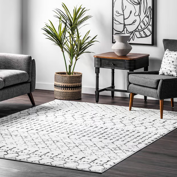 White And Black Moroccan Trellis Area Rug | Rugs USA