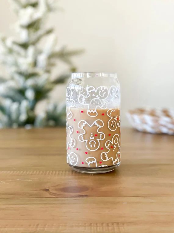 Color Changing Christmas Cup, Gingerbread Glass Cup, Cute Christmas Iced Coffee Glass Cup, Iced C... | Etsy (US)