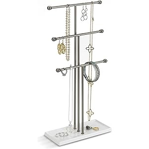 Umbra Trigem Hanging Jewelry Organizer Tiered Tabletop Free Standing Necklace Holder Display, 3, Whi | Amazon (US)