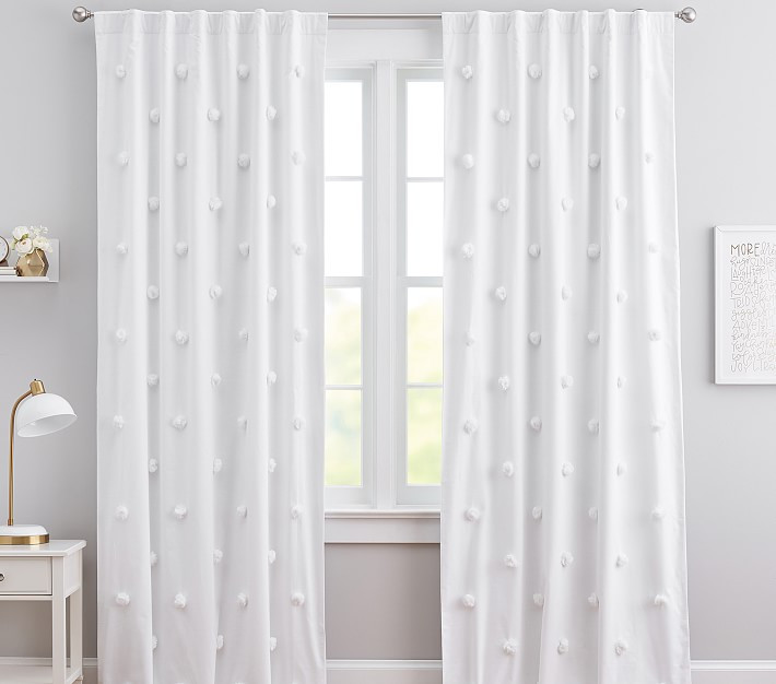 Pom-Pom Appliqué Cotton Blackout Curtain | Pottery Barn Kids