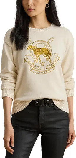 Lauren Ralph Lauren Embroidered Crewneck Sweater | Nordstrom | Nordstrom