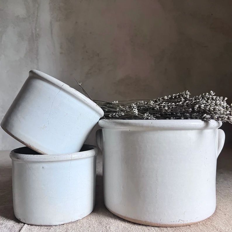 Set of 3 Antique French White Confit Pots. Planters. - Etsy Canada | Etsy (CAD)