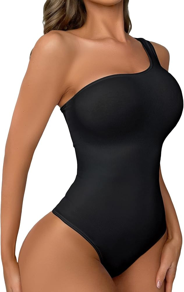 SOLY HUX Bodysuit for Women One Shoulder Tummy Control Shapewear Seamless Thong Body Shaper | Amazon (US)