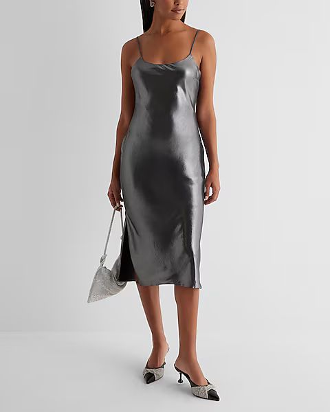 Metallic Scoop Neck Downtown Cami Midi Slip Dress | Express