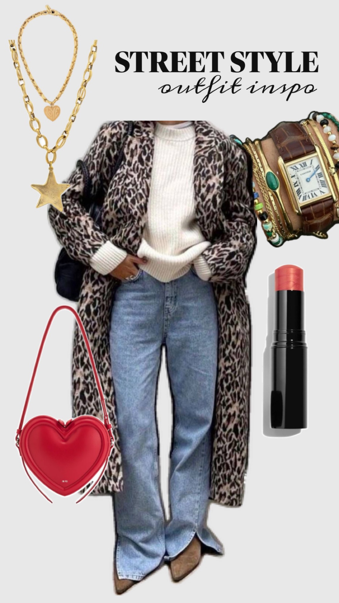 Perfect casual street style look! Basic cream sweatshirt and slit jeans paired with a leopard coat, pop of red bag, gold jewelry, classic brown leather watch and neutral boots. 

Nordstrom, Amazon fashion, amazon finds, casual style, flare jeans 

#LTKShoeCrush #LTKMidsize #LTKStyleTip