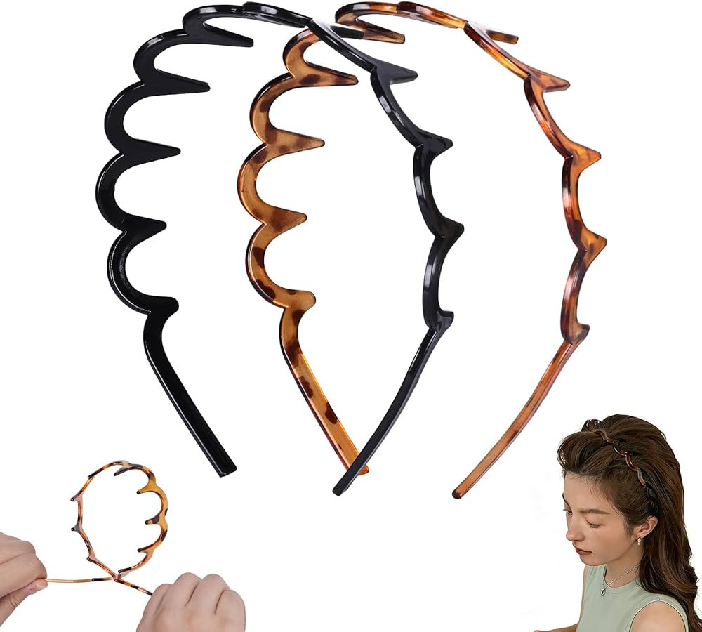 2 Pack Zig Zag Headbands for Women, Non-Slip Wavy Plastic Hair Comb Headbands with Teeth, U-Shape... | Amazon (US)