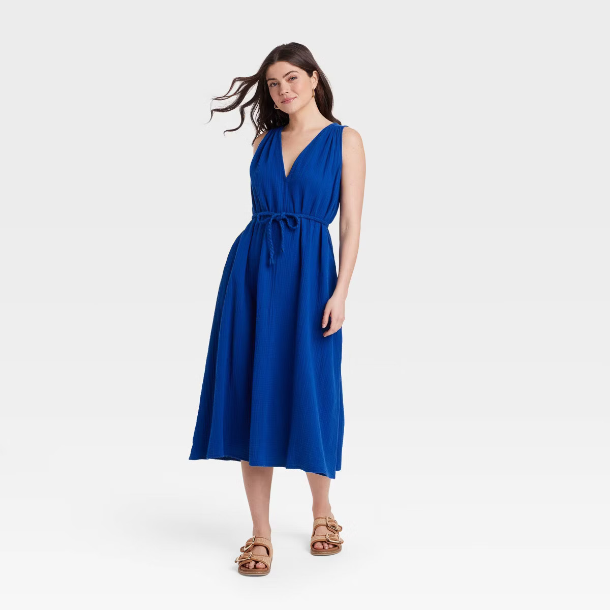 Women's Belted Gauze Midi A-Line Dress - Universal Thread™ | Target
