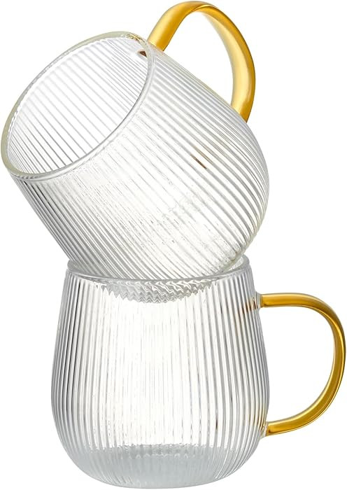 GLASKEY Borosilicate Glass Coffee Mugs Set of 2,12oz Glass Coffee Cups with Vertical Stripes Patt... | Amazon (US)